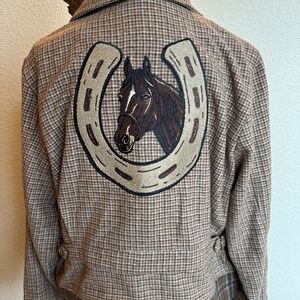 Plaid Bomber Jacket with Horse Embroidery